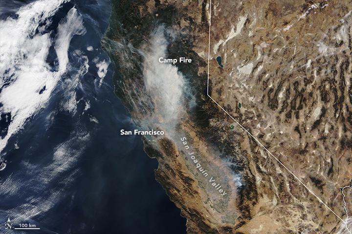 camp fire smoke NASA